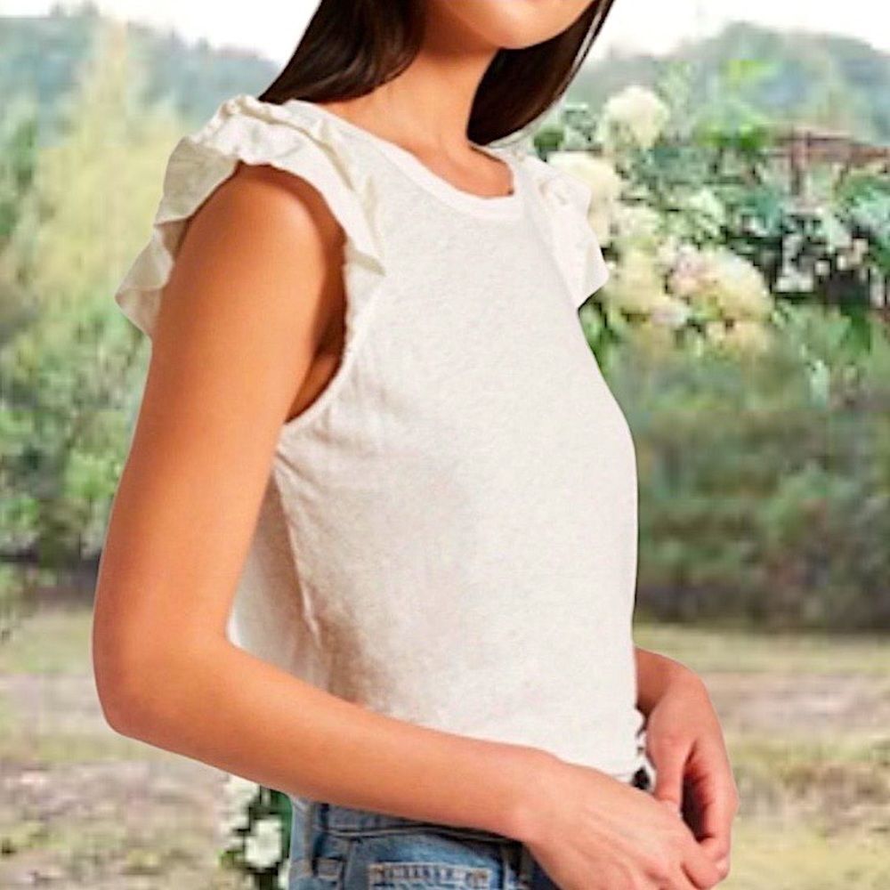 Sleeveless T-shirt with Shoulder Ruffle Detail